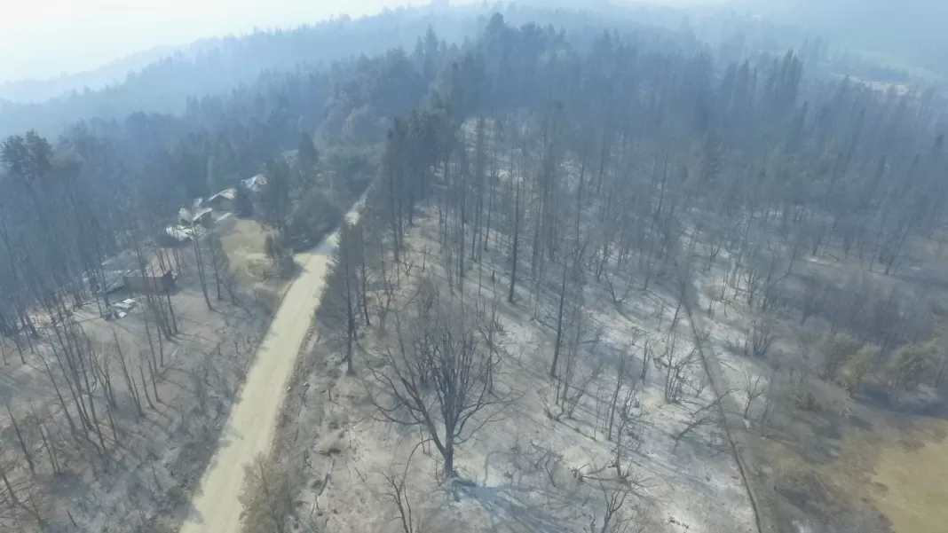Imagen aérea de los incendios en El Bolsón. (Foto Canal10)
